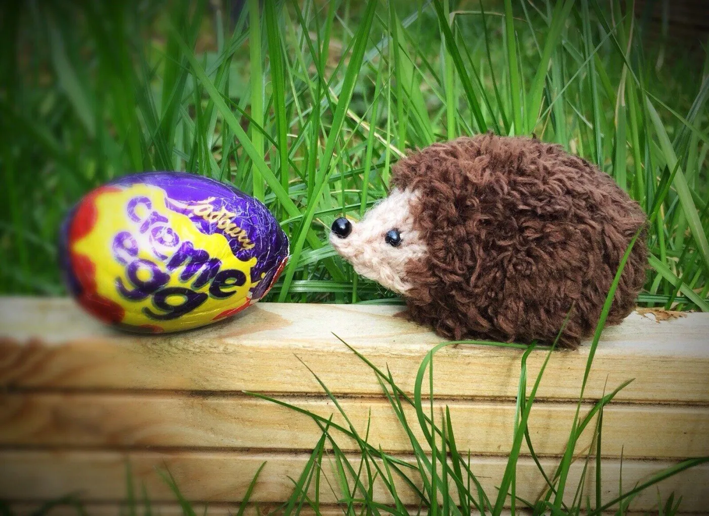 Hand knitted hedgehog creme egg cover
