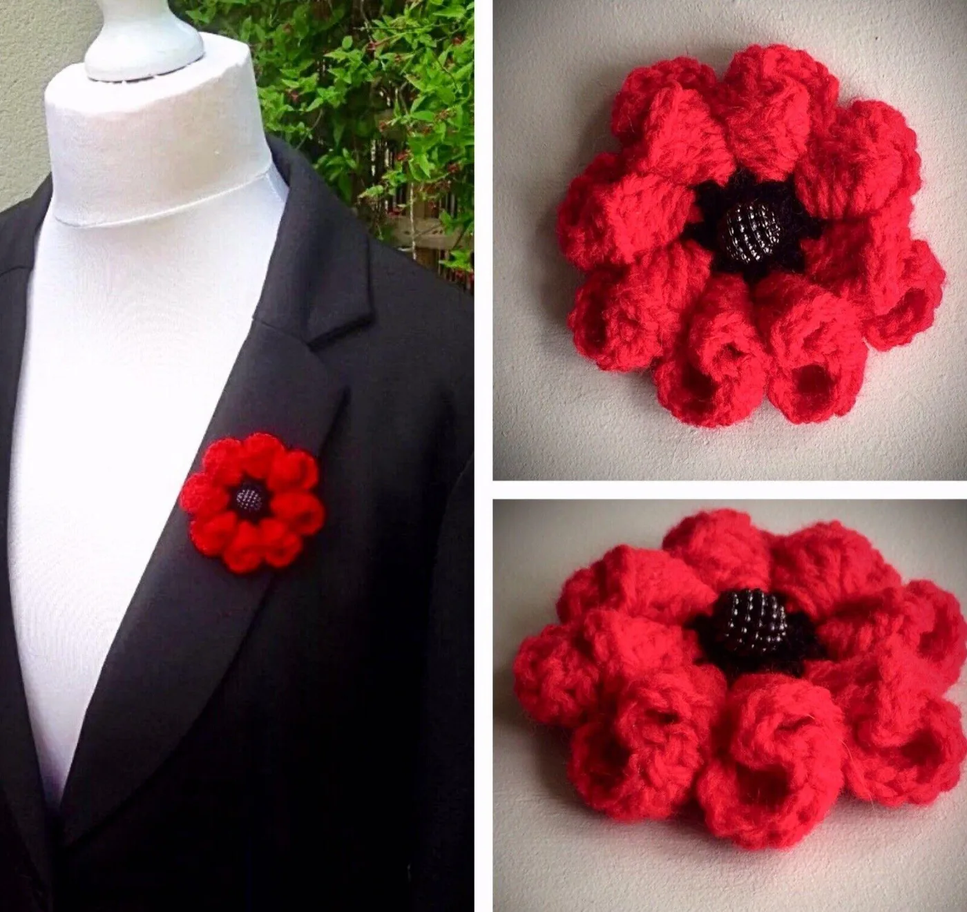 Knitted crocheted 3d poppy montage